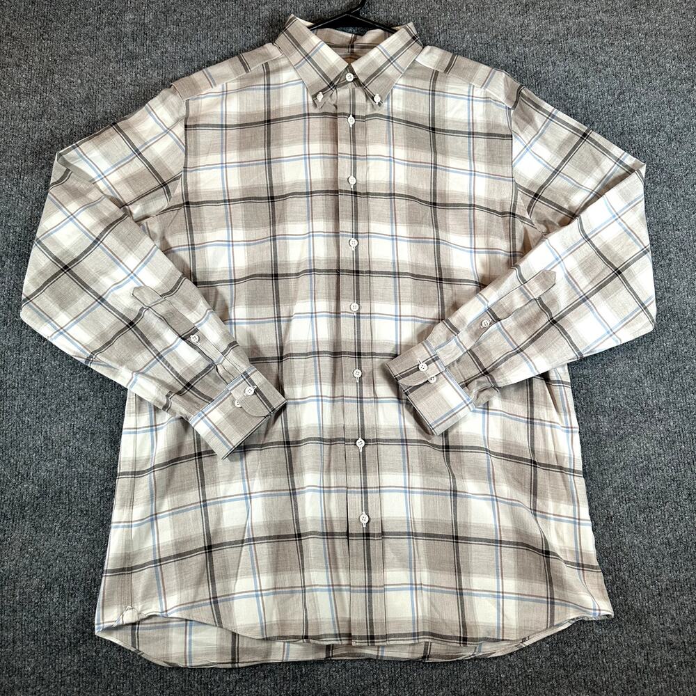 Liam John Men’s L Gray Blue Plaid Long Sleeve Button Down Shirt 100% Cotton